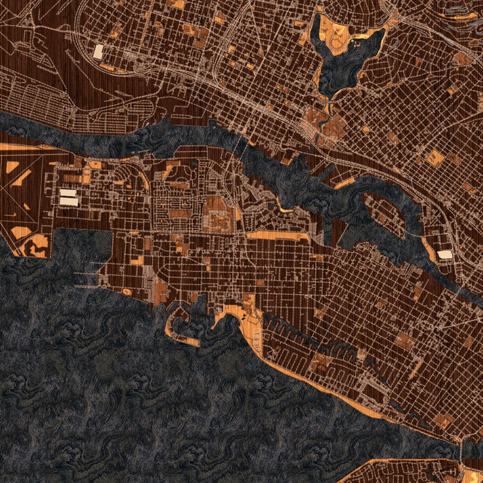 Alameda California Map Print in Ember Style Zoomed In Close Up Showing Details