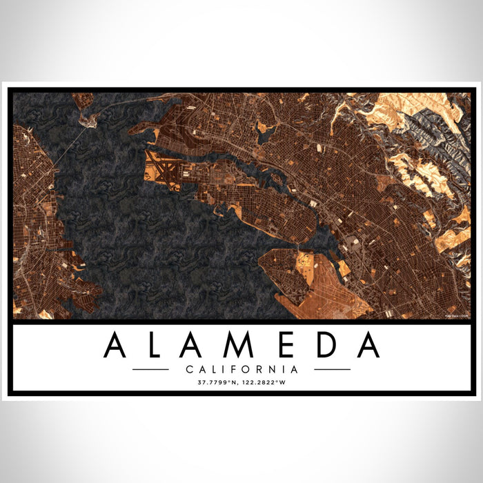 Alameda California Map Print Landscape Orientation in Ember Style With Shaded Background