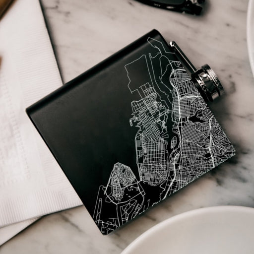 Alameda California Custom Engraved City Map Inscription Coordinates on 6oz Stainless Steel Flask in Black