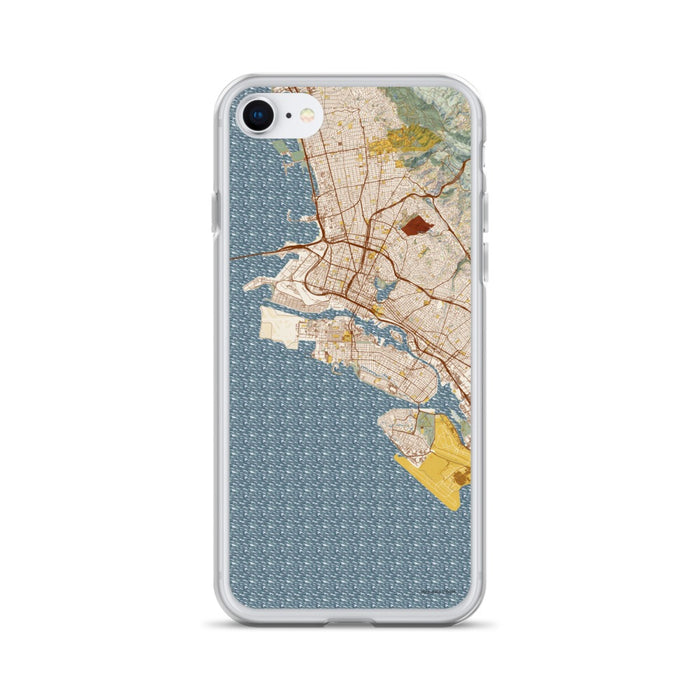 Custom Alameda California Map iPhone SE Phone Case in Woodblock