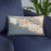 Custom Alameda California Map Throw Pillow in Woodblock on Blue Colored Chair