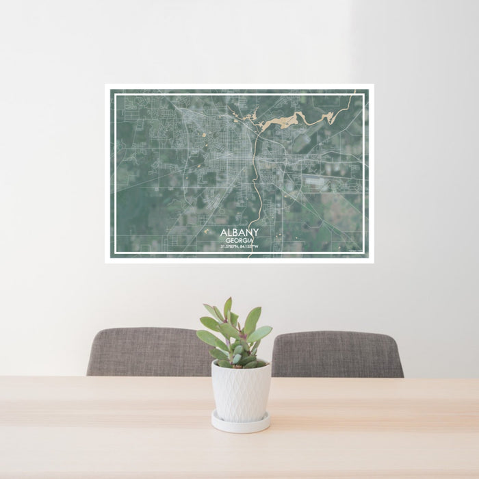 24x36 ALBANY Georgia Map Print Lanscape Orientation in Afternoon Style Behind 2 Chairs Table and Potted Plant