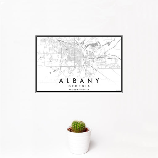 12x18 Albany Georgia Map Print Landscape Orientation in Classic Style With Small Cactus Plant in White Planter