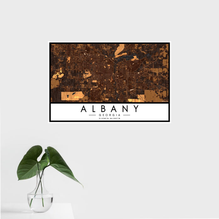16x24 Albany Georgia Map Print Landscape Orientation in Ember Style With Tropical Plant Leaves in Water