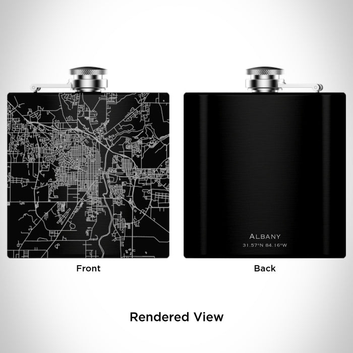 Rendered View of Albany Georgia Map Engraving on 6oz Stainless Steel Flask in Black