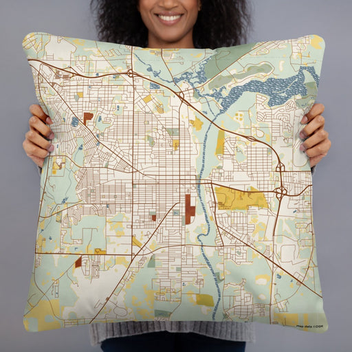 Person holding 22x22 Custom Albany Georgia Map Throw Pillow in Woodblock