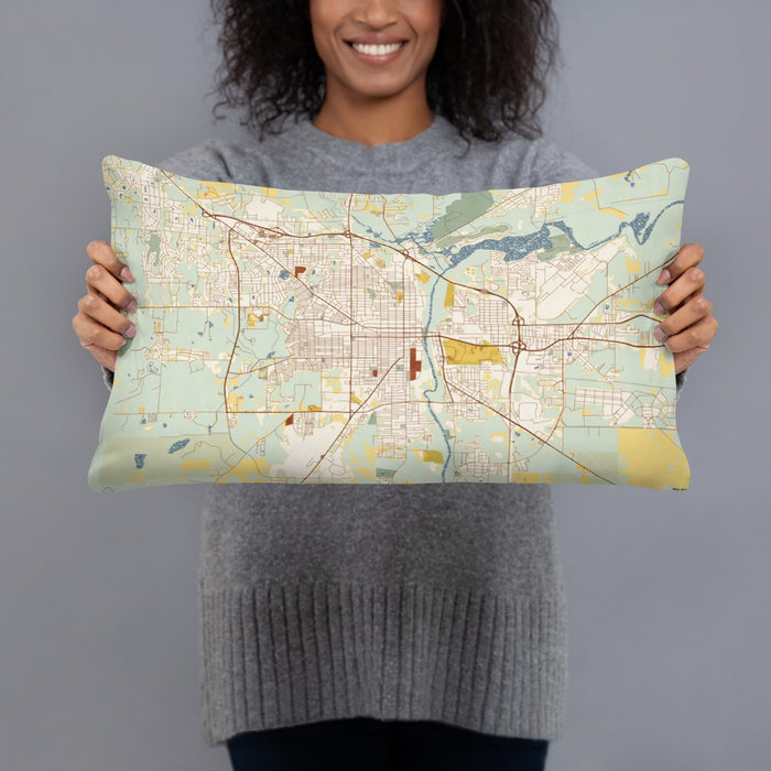 Person holding 20x12 Custom Albany Georgia Map Throw Pillow in Woodblock