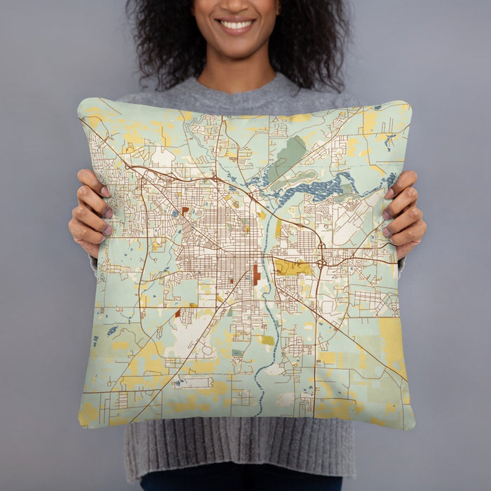 Person holding 18x18 Custom Albany Georgia Map Throw Pillow in Woodblock