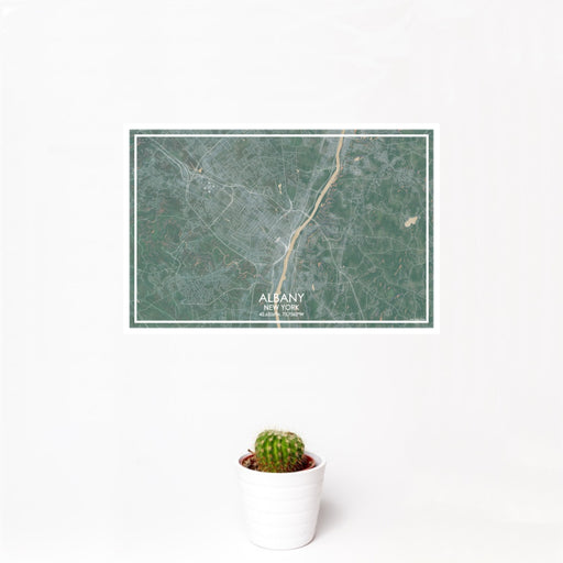 12x18 ALBANY New York Map Print Landscape Orientation in Afternoon Style With Small Cactus Plant in White Planter
