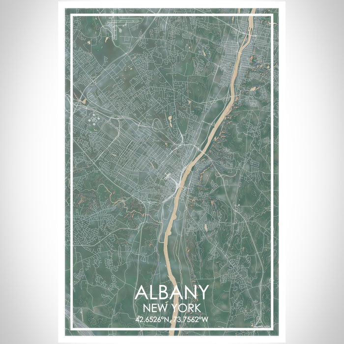 ALBANY New York Map Print Portrait Orientation in Afternoon Style With Shaded Background