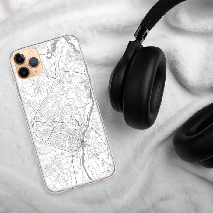 Custom Albany New York Map Phone Case in Classic on Table with Black Headphones