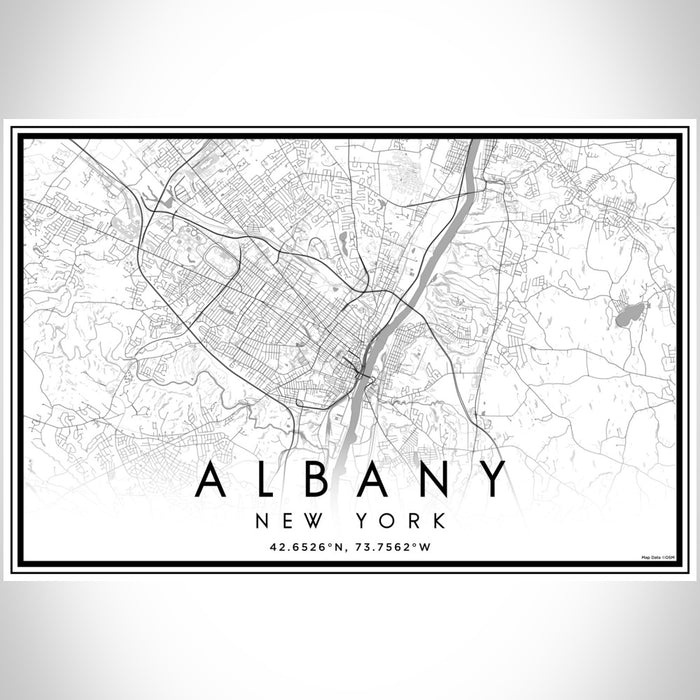 Albany New York Map Print Landscape Orientation in Classic Style With Shaded Background