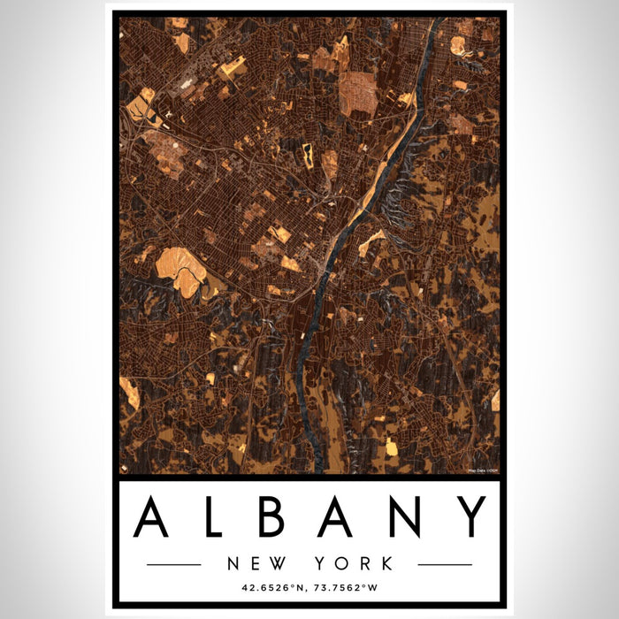 Albany New York Map Print Portrait Orientation in Ember Style With Shaded Background