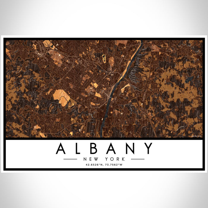 Albany New York Map Print Landscape Orientation in Ember Style With Shaded Background