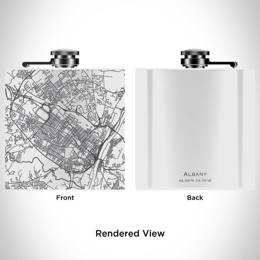 Rendered View of Albany New York Map Engraving on 6oz Stainless Steel Flask in White