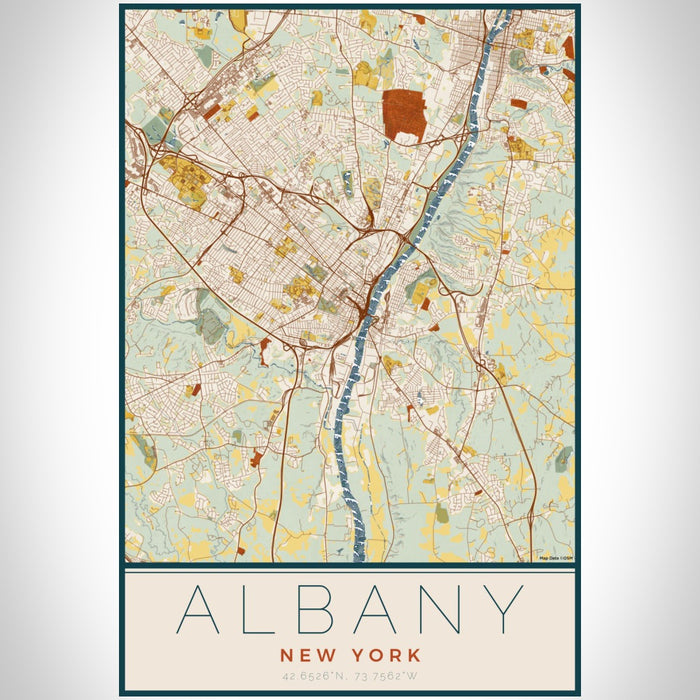 Albany New York Map Print Portrait Orientation in Woodblock Style With Shaded Background