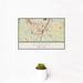 12x18 Albany New York Map Print Landscape Orientation in Woodblock Style With Small Cactus Plant in White Planter
