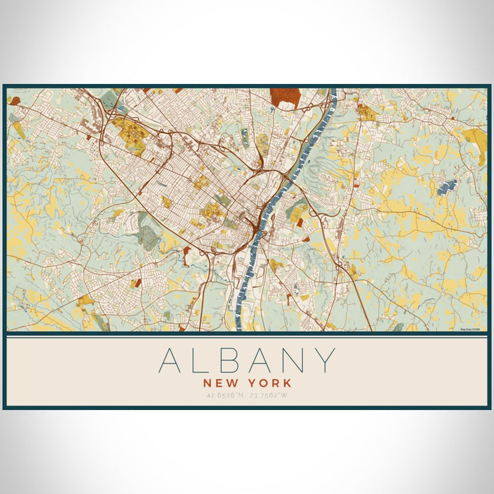 Albany New York Map Print Landscape Orientation in Woodblock Style With Shaded Background