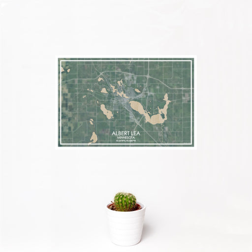 12x18 ALBERT LEA Minnesota Map Print Landscape Orientation in Afternoon Style With Small Cactus Plant in White Planter