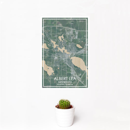 12x18 ALBERT LEA Minnesota Map Print Portrait Orientation in Afternoon Style With Small Cactus Plant in White Planter