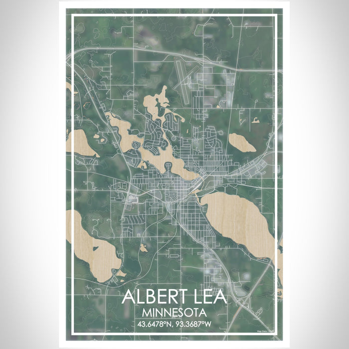ALBERT LEA Minnesota Map Print Portrait Orientation in Afternoon Style With Shaded Background