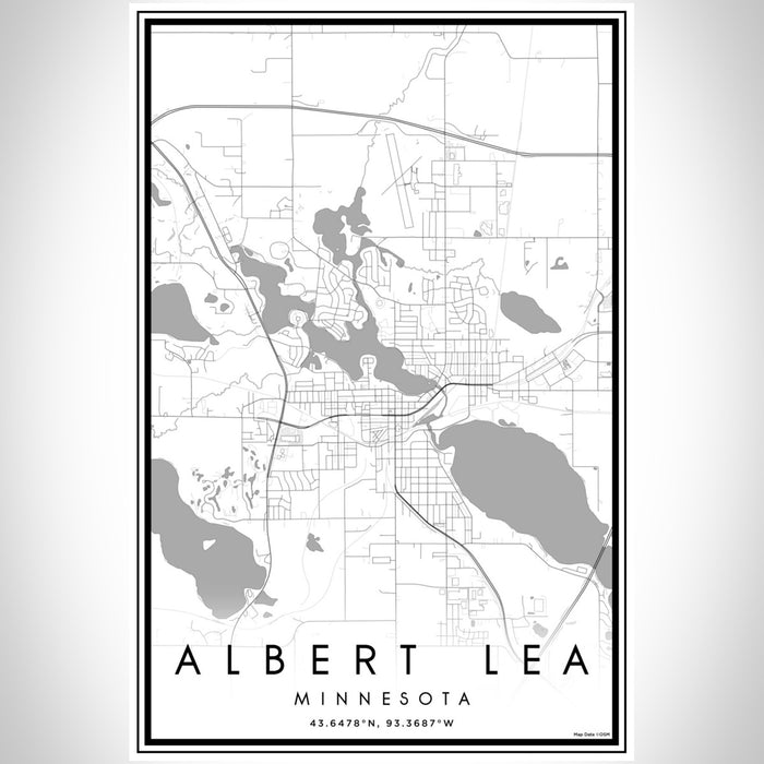 Albert Lea Minnesota Map Print Portrait Orientation in Classic Style With Shaded Background