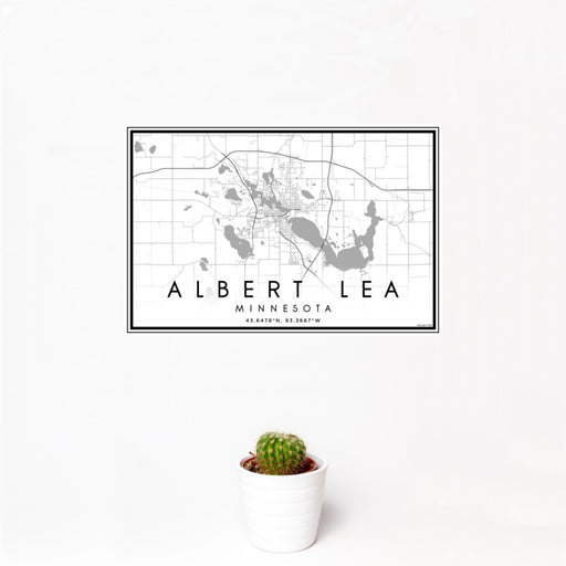12x18 Albert Lea Minnesota Map Print Landscape Orientation in Classic Style With Small Cactus Plant in White Planter