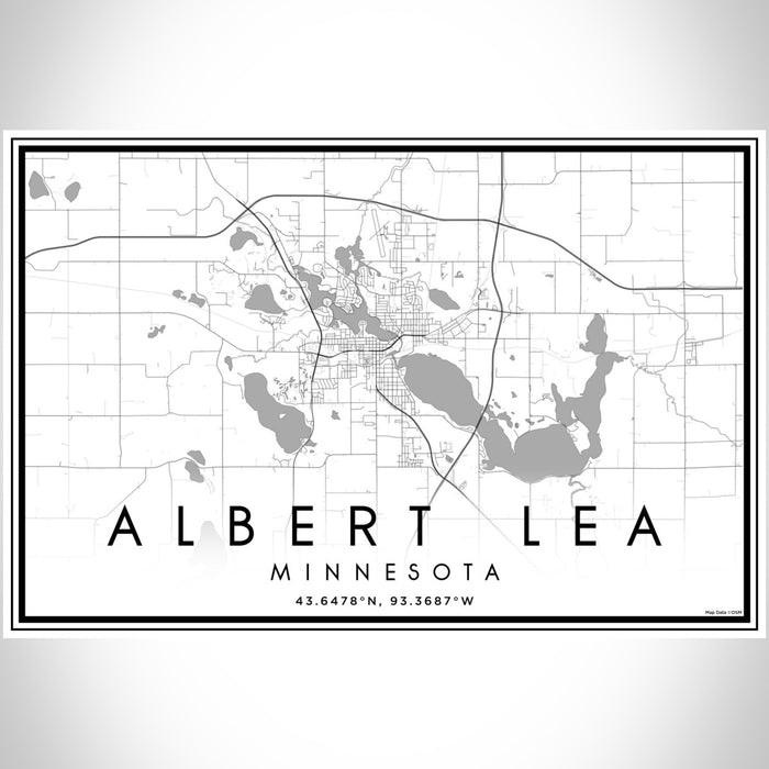 Albert Lea Minnesota Map Print Landscape Orientation in Classic Style With Shaded Background