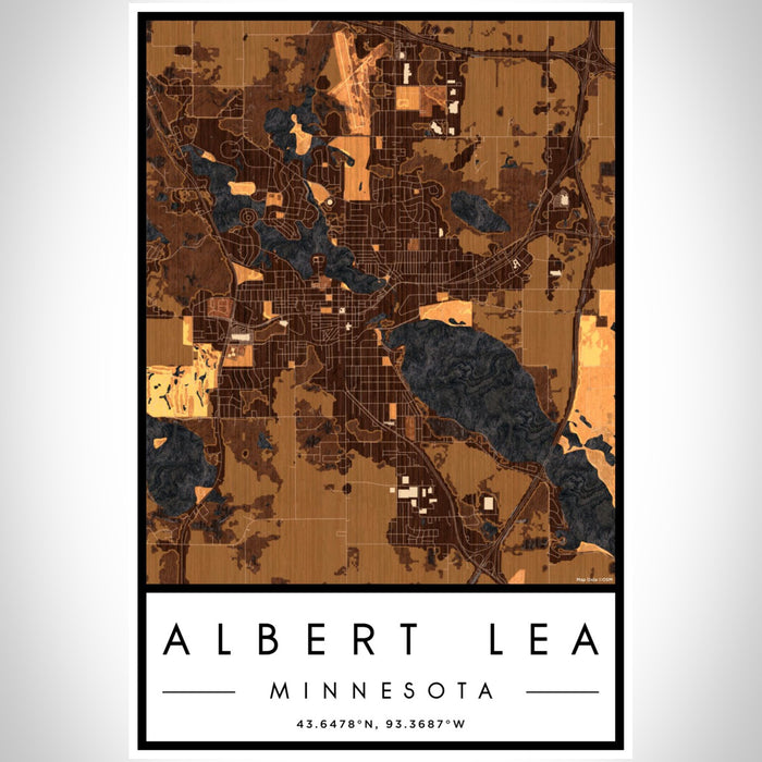 Albert Lea Minnesota Map Print Portrait Orientation in Ember Style With Shaded Background
