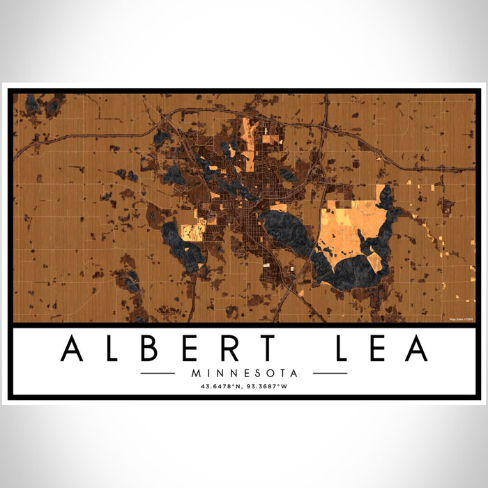 Albert Lea Minnesota Map Print Landscape Orientation in Ember Style With Shaded Background