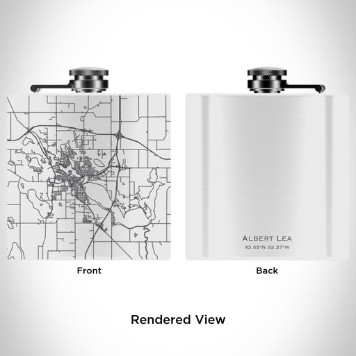 Rendered View of Albert Lea Minnesota Map Engraving on 6oz Stainless Steel Flask in White