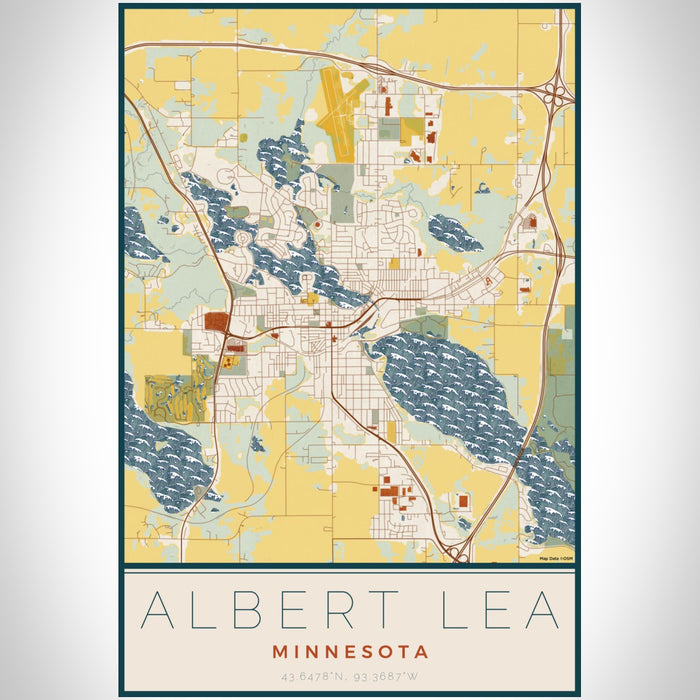 Albert Lea Minnesota Map Print Portrait Orientation in Woodblock Style With Shaded Background