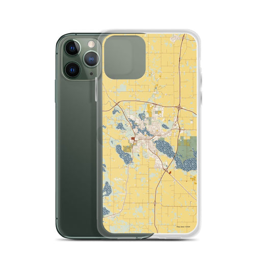 Custom Albert Lea Minnesota Map Phone Case in Woodblock on Table with Laptop and Plant