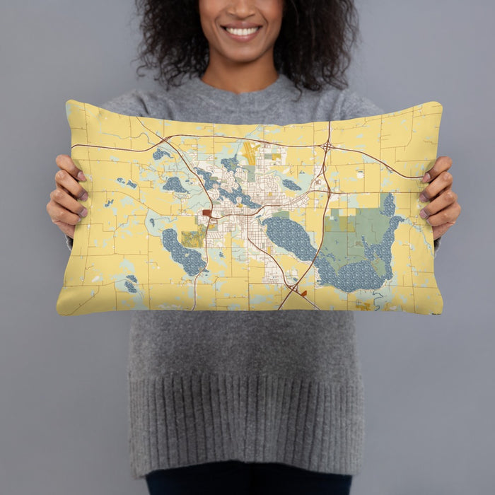 Person holding 20x12 Custom Albert Lea Minnesota Map Throw Pillow in Woodblock