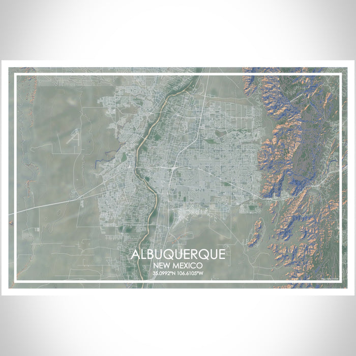 ALBUQUERQUE New Mexico Map Print Landscape Orientation in Afternoon Style With Shaded Background