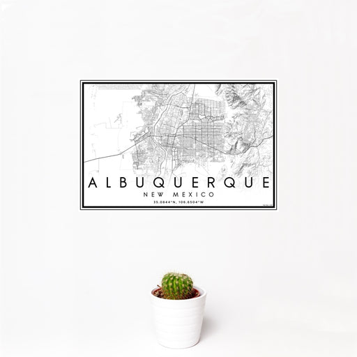 12x18 Albuquerque New Mexico Map Print Landscape Orientation in Classic Style With Small Cactus Plant in White Planter