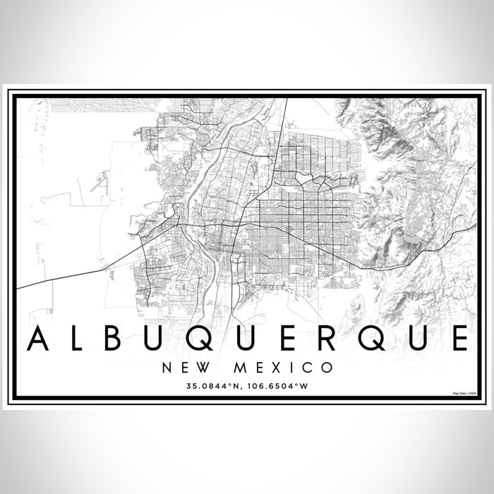 Albuquerque New Mexico Map Print Landscape Orientation in Classic Style With Shaded Background