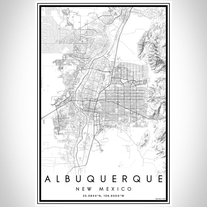 Albuquerque New Mexico Map Print Portrait Orientation in Classic Style With Shaded Background