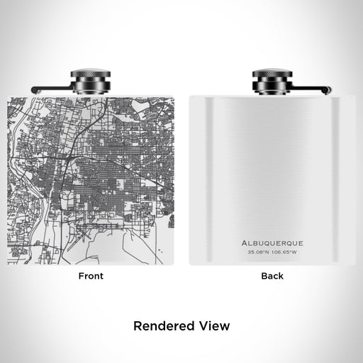 Rendered View of Albuquerque New Mexico Map Engraving on 6oz Stainless Steel Flask in White