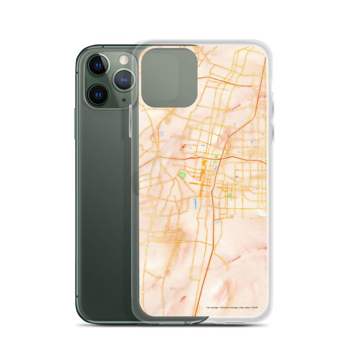 Custom Albuquerque New Mexico Map Phone Case in Watercolor on Table with Laptop and Plant