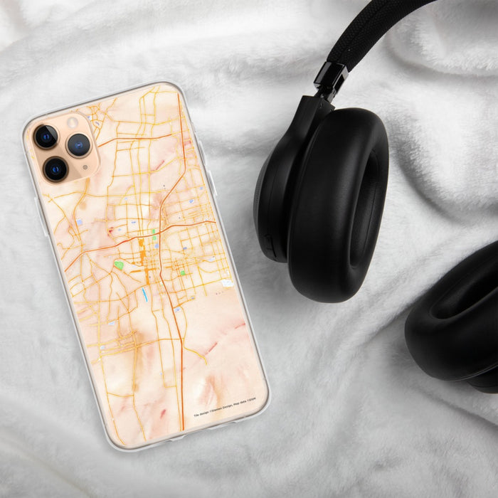 Custom Albuquerque New Mexico Map Phone Case in Watercolor on Table with Black Headphones