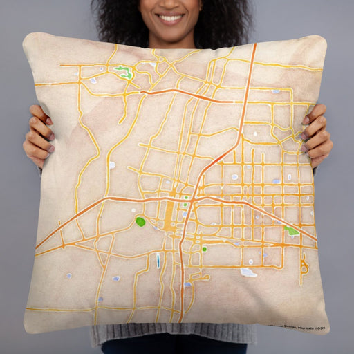 Person holding 22x22 Custom Albuquerque New Mexico Map Throw Pillow in Watercolor