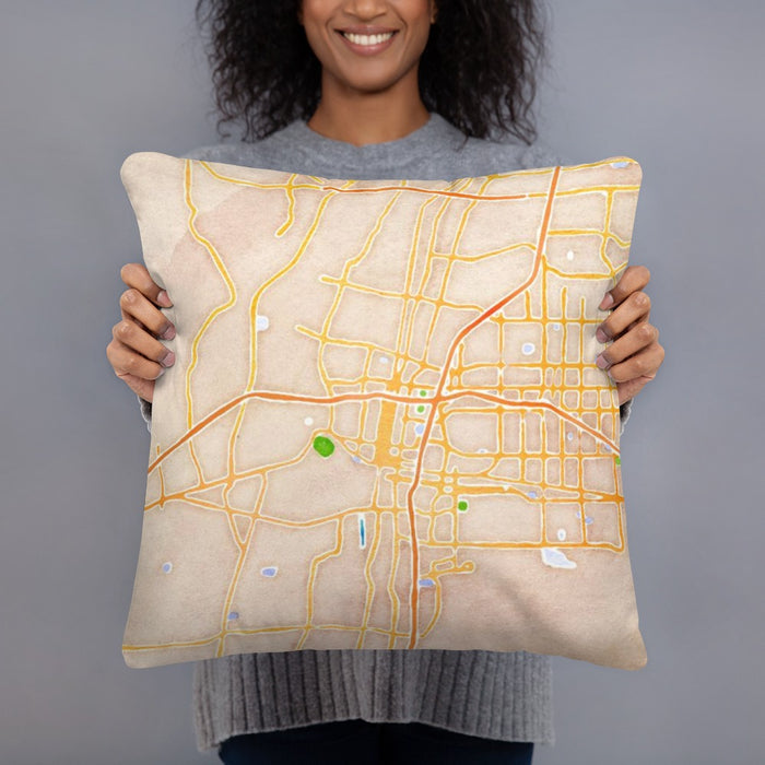 Person holding 18x18 Custom Albuquerque New Mexico Map Throw Pillow in Watercolor