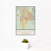 12x18 Albuquerque New Mexico Map Print Portrait Orientation in Woodblock Style With Small Cactus Plant in White Planter