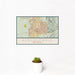 12x18 Albuquerque New Mexico Map Print Landscape Orientation in Woodblock Style With Small Cactus Plant in White Planter