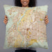 Person holding 22x22 Custom Albuquerque New Mexico Map Throw Pillow in Woodblock