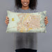 Person holding 20x12 Custom Albuquerque New Mexico Map Throw Pillow in Woodblock