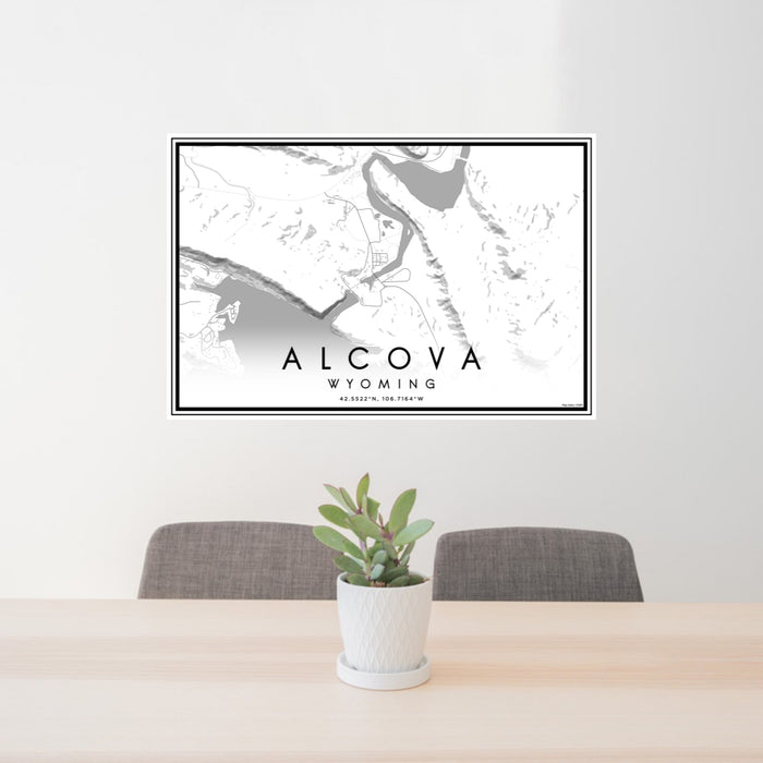 24x36 Alcova Wyoming Map Print Lanscape Orientation in Classic Style Behind 2 Chairs Table and Potted Plant