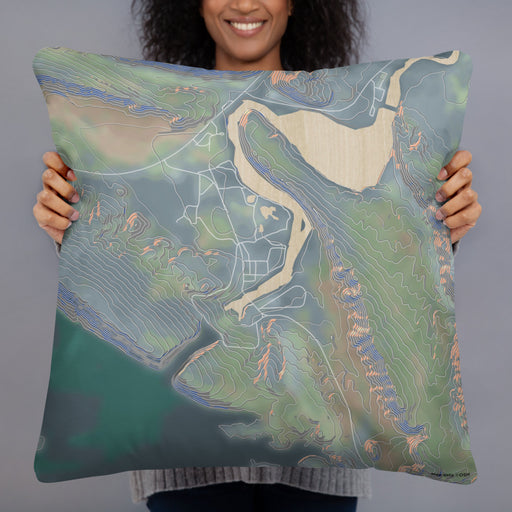 Person holding 22x22 Custom Alcova Wyoming Map Throw Pillow in Afternoon