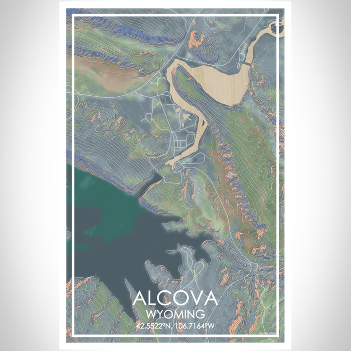 Alcova Wyoming Map Print Portrait Orientation in Afternoon Style With Shaded Background